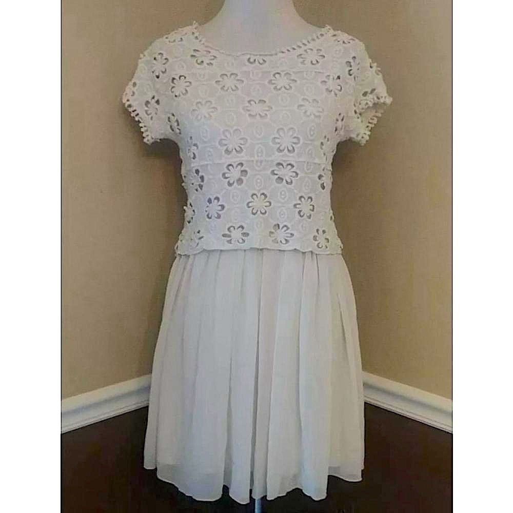 Ivory Crochet Retro Floral Lace Top Chiffon Skirt Modcloth Dress City Triangles